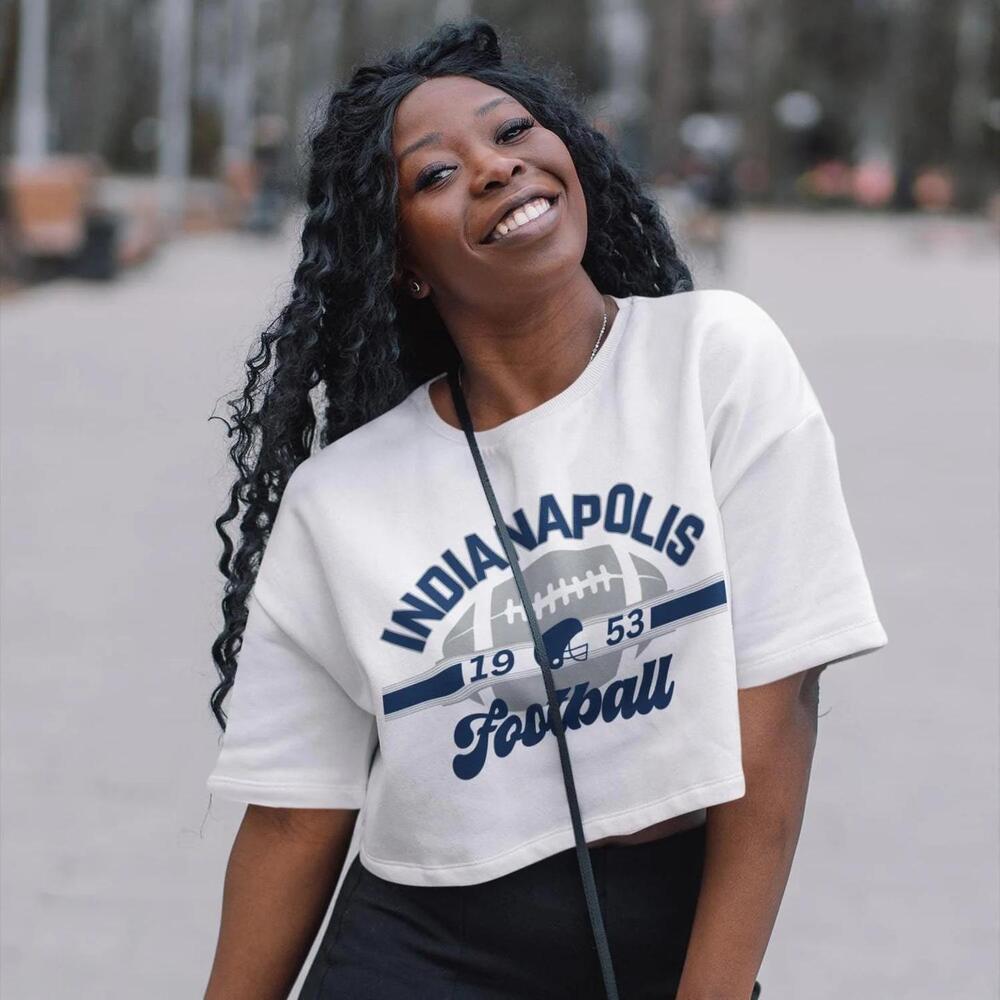 Retro Indianapolis Colt Football Throwback Boxy Fit Womens Cropped Crewneck Tee
